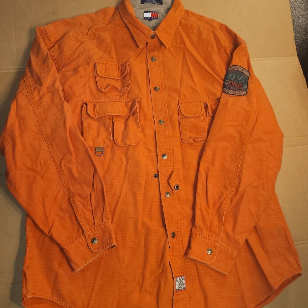 Tommy Hilfiger Ranger Snap Long Sleeve Cargo Pockets Shirt Mens XL Burnt Orange